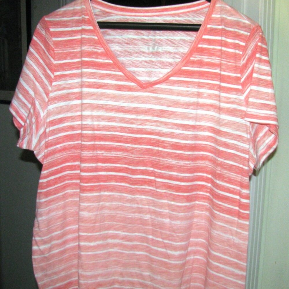 Peach & White Poly Cotton Knit Top Size 3X Sonoma